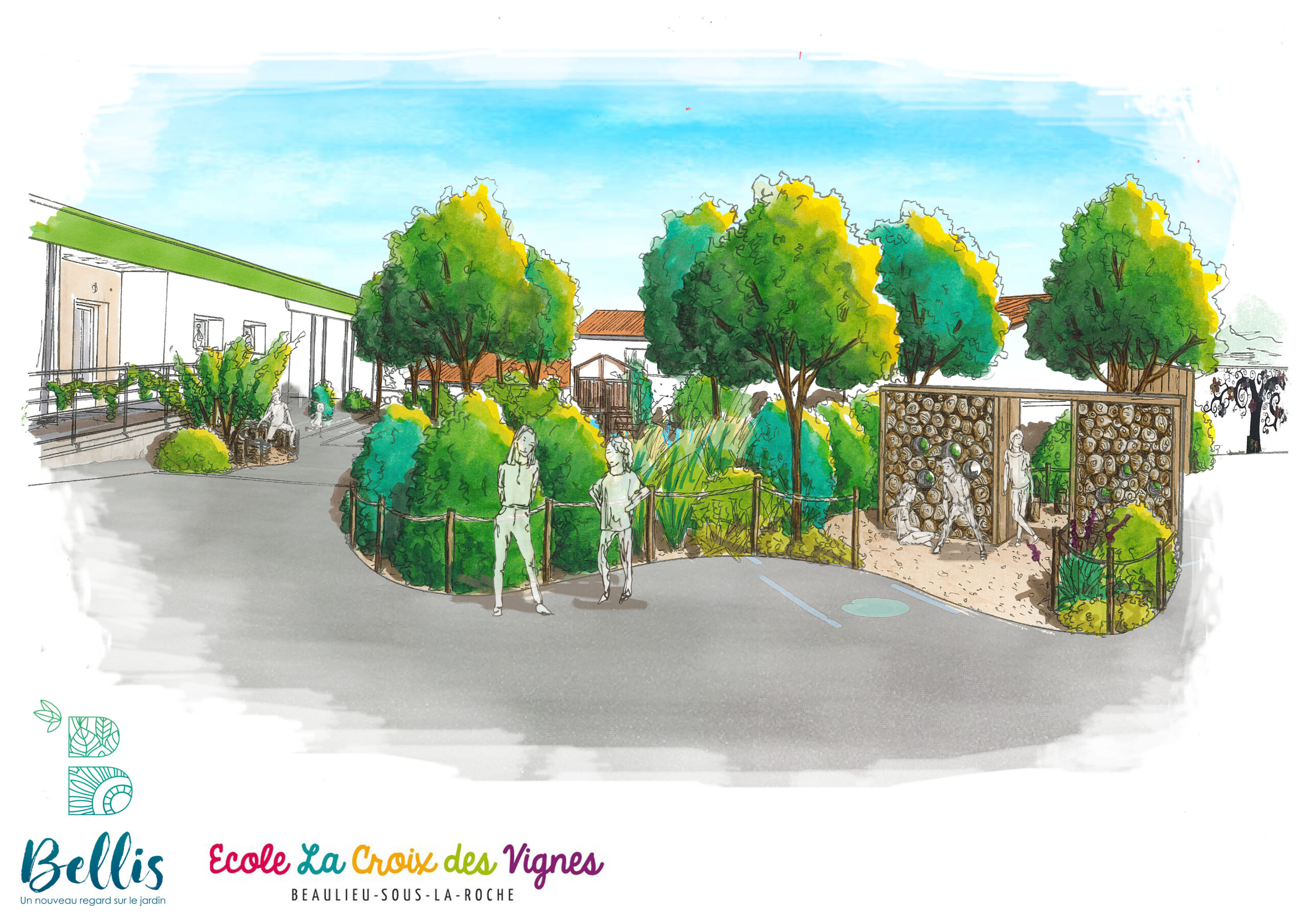 Croquis couleur_Entrée_Ecole La Croix des Vignes